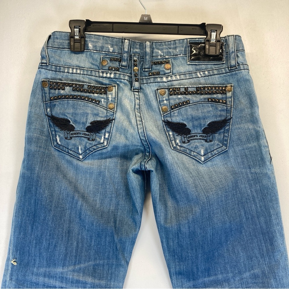 Robin's Boyfriend Jean Light Blue Distressed Straight Leg Jeans Size 26 Studded - Picture 16 of 16